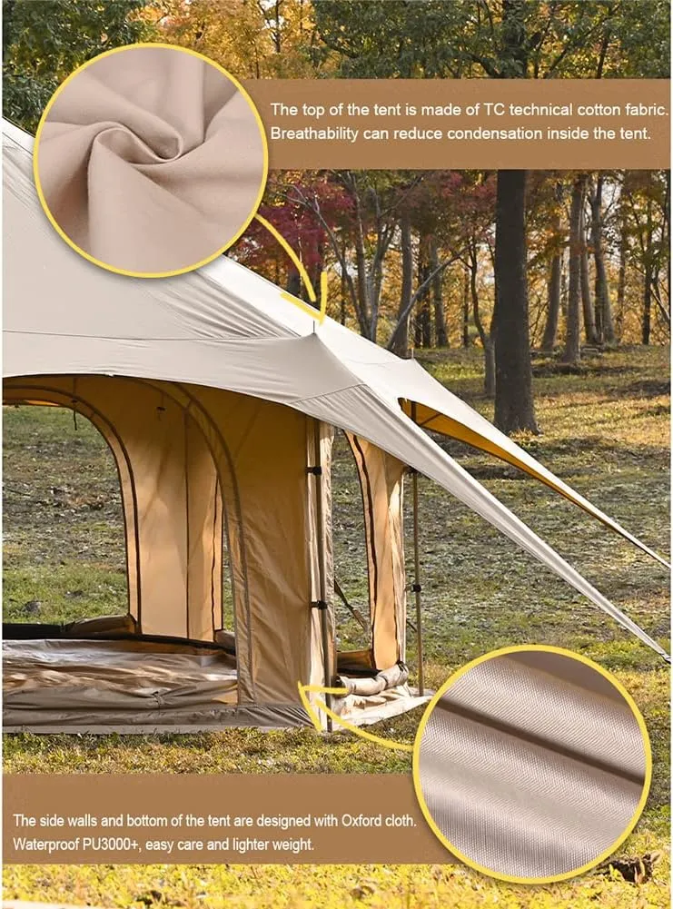 Large Space Pyramid Tipi Tent Ultralight Family Camping Tent Windproof Outdoor Teepee Tent for Adults 4 Person Double Layer Tents