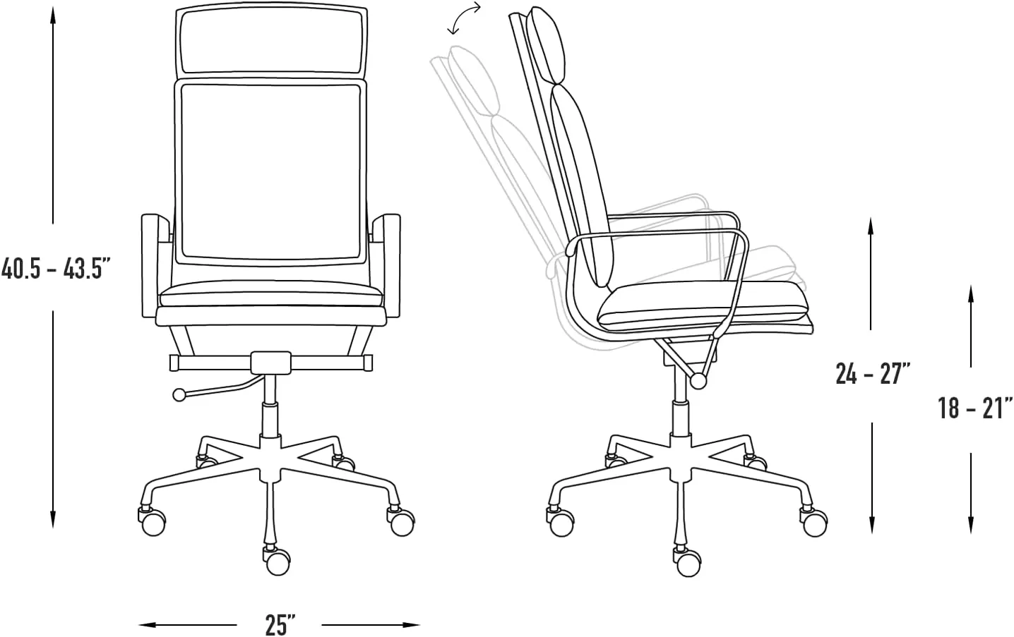Laura Davidson Furniture Lexi II Padded Office Chair - Tall Back Desk Chair with Arm Rest, Swivel & Cushion Availability, Made of Faux Leather, White, Computer Chair