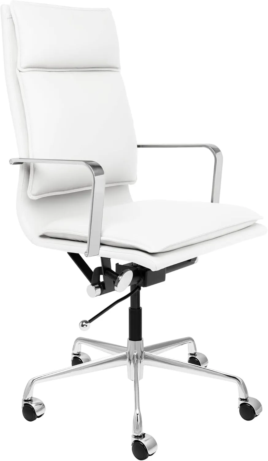 Laura Davidson Furniture Lexi II Padded Office Chair - Tall Back Desk Chair with Arm Rest, Swivel & Cushion Availability, Made of Faux Leather, White, Computer Chair
