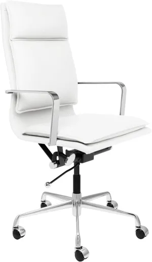 Laura Davidson Furniture Lexi II Padded Office Chair - Tall Back Desk Chair with Arm Rest, Swivel & Cushion Availability, Made of Faux Leather, White, Computer Chair