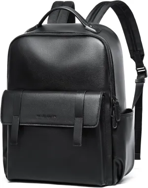 Leather Backpack For Men Fit 15" Laptop Waterproof Vintage Black Work Travel Flip Design Small Pu Backpack For Men Women Casual
