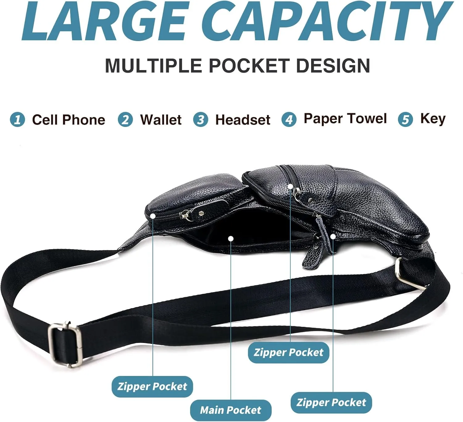 Leather Sling Bags Backpack Shoulder Crossbody Bags for Men Women Chest Day Travel Outdoor Camping Casual Pouch