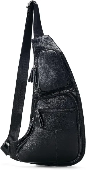 Leather Sling Bags Backpack Shoulder Crossbody Bags for Men Women Chest Day Travel Outdoor Camping Casual Pouch