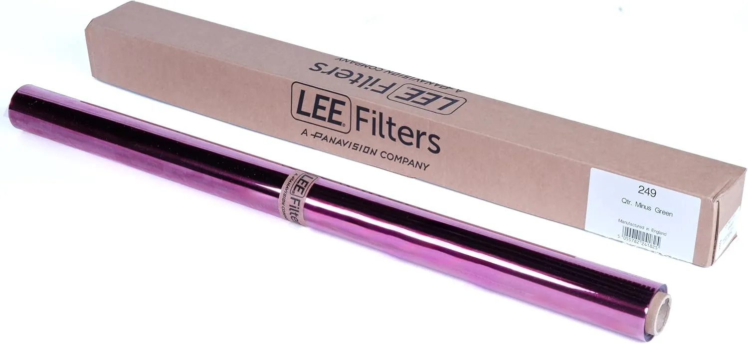 LEE Filters 249 Quarter Minus Green Compact Roll - 2ft Wide Polyester Lighting Gel to Eliminate Unwanted Green Cast Created by Discharge Light Sources - Made in The UK
