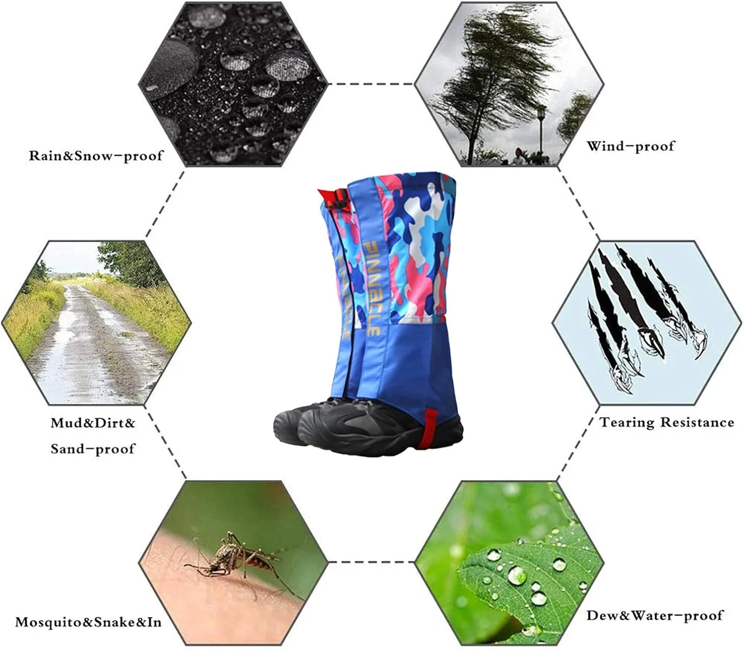 Leg Gaiters,Outdoor Gaiters,Hiking Anti-Snake Bite Gaiters,Adjustable Size Durable Gaiters for Hiking(S,M,L)