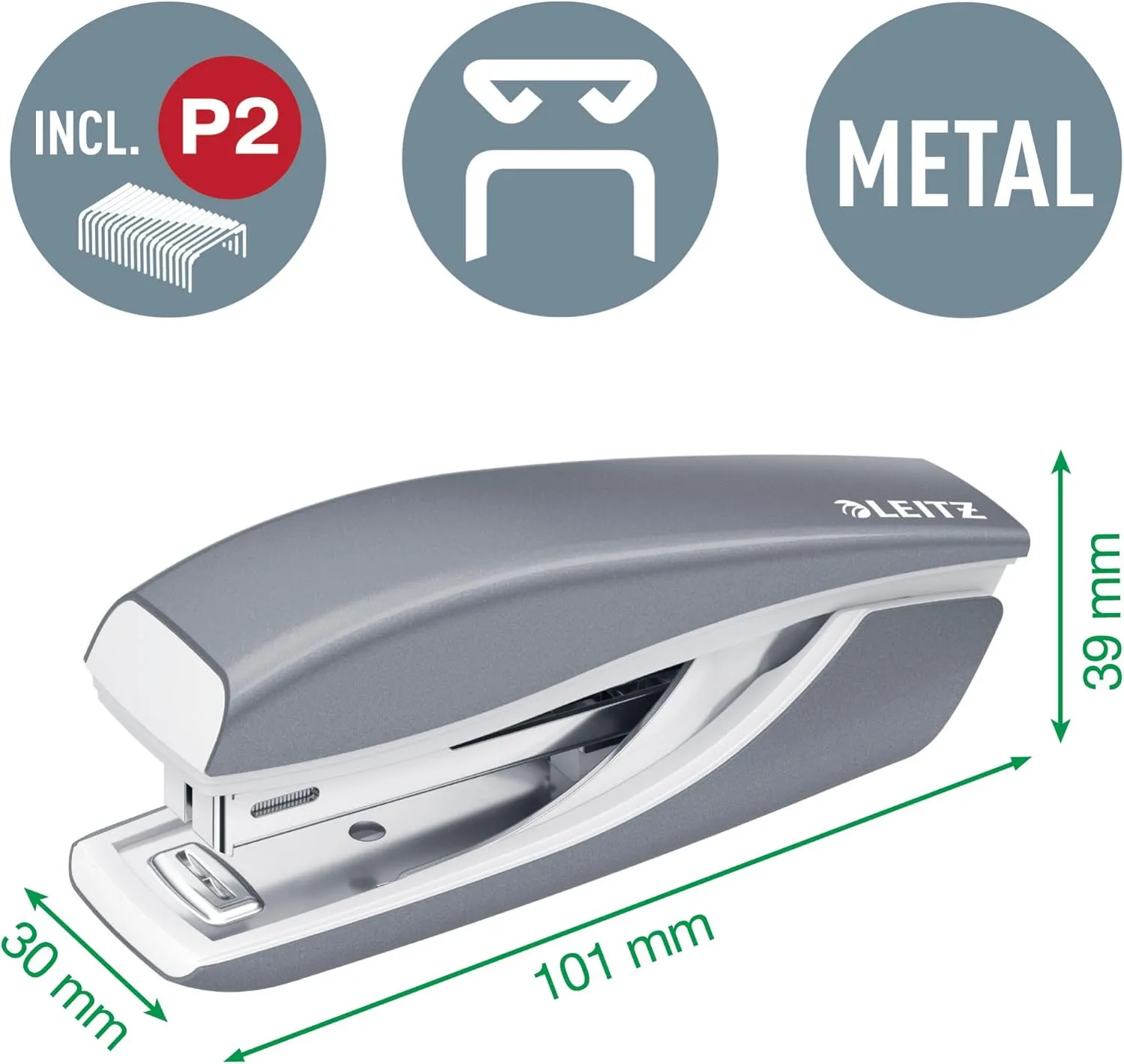 Leitz 55612054 Mini Stapler and Hole Punch Set, Staple or Punch Up to 10 Sheets, Includes P2 No. 10 Staples, Wow Range, Green
