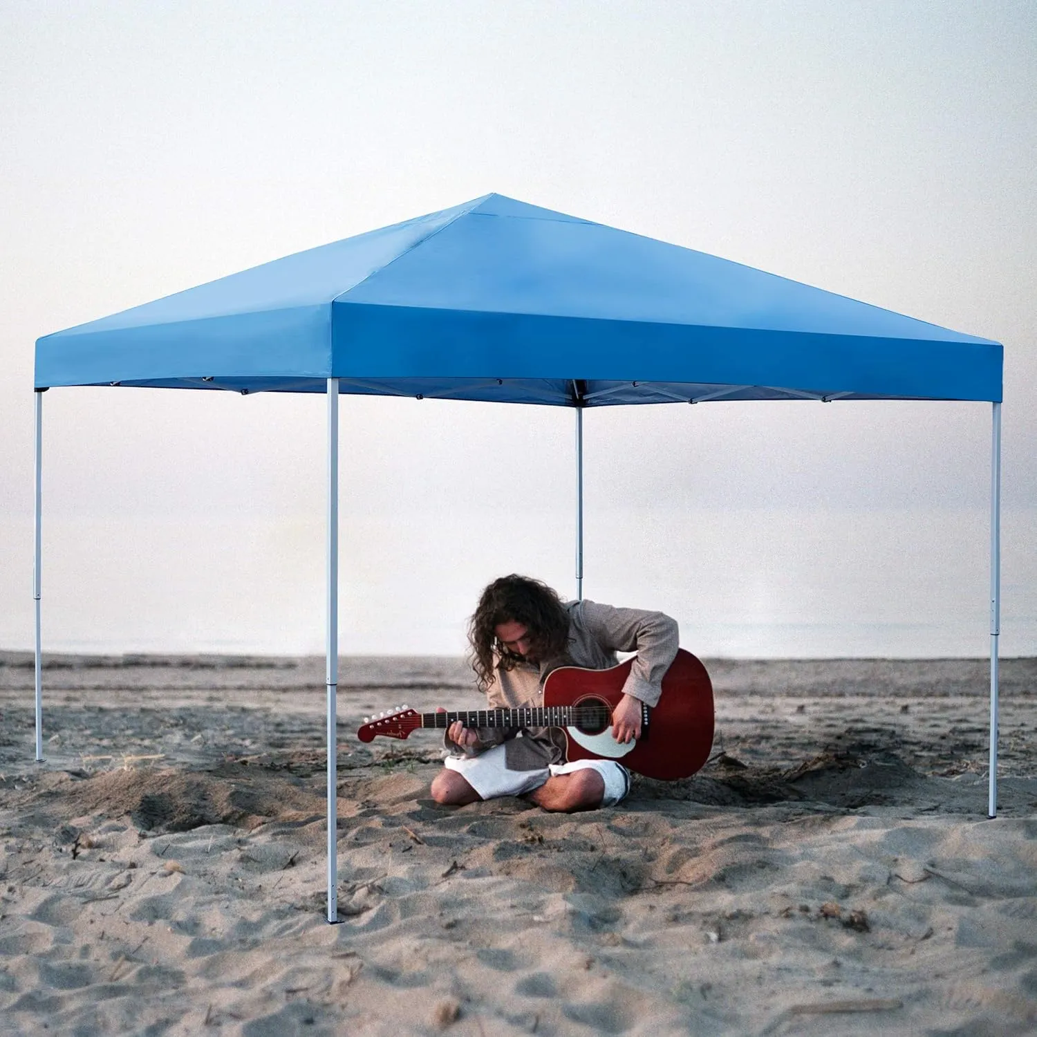 LEMY 10 x 10 FT Pop-Up Foldable Canopy Tent Pre-Assembled Adjustable Lightweight Heights Instant Waterproof Shelter with Wheeled Carry Bag (Blue)