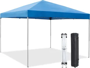 LEMY 10 x 10 FT Pop-Up Foldable Canopy Tent Pre-Assembled Adjustable Lightweight Heights Instant Waterproof Shelter with Wheeled Carry Bag (Blue)