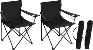 Leonyo 2Pcs Folding Camping Chairs, Outdoor PortableLawn Chairs for Adults with Cup Holders, Carrying Bag for Outside Beach, Sports, Hiking, Black