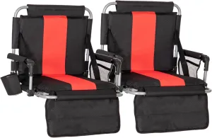 LET'S CAMP Folding Stadium Seat Bleacher Chair with Cup Holder, Mesh Bag and Hide Hooks, Portable Stadium Chair with Back and Cushion