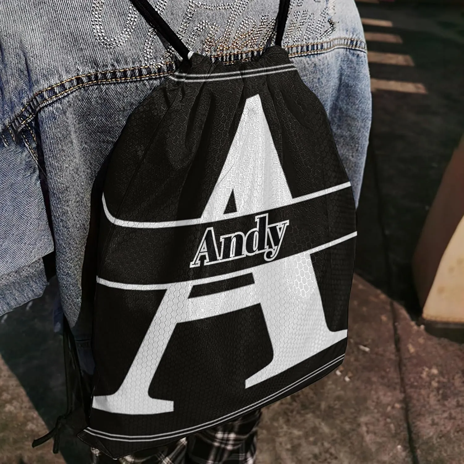 Letter A Drawstring Backpack Bag Sports Waterproof Storage Bags for Gym Yoga Competition Traveling