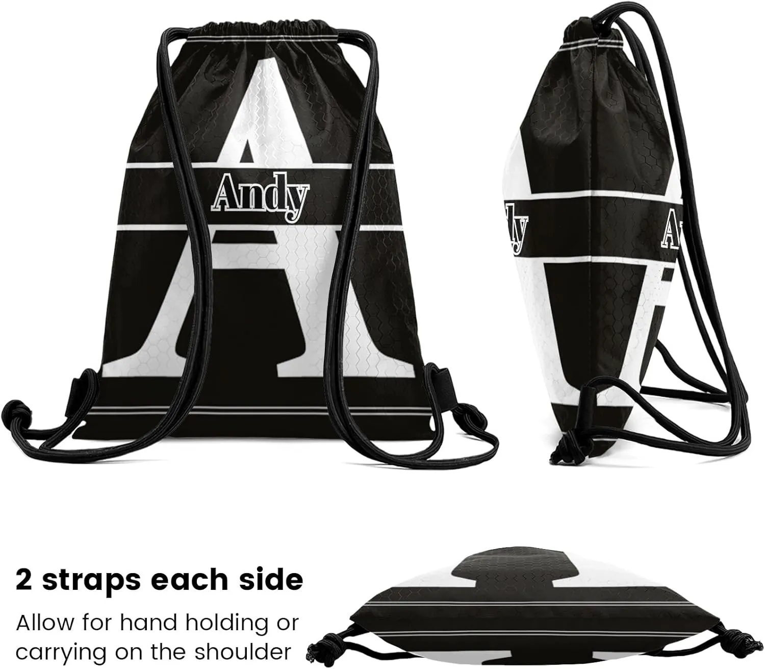 Letter A Drawstring Backpack Bag Sports Waterproof Storage Bags for Gym Yoga Competition Traveling