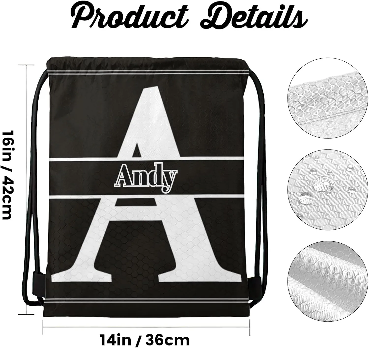 Letter A Drawstring Backpack Bag Sports Waterproof Storage Bags for Gym Yoga Competition Traveling
