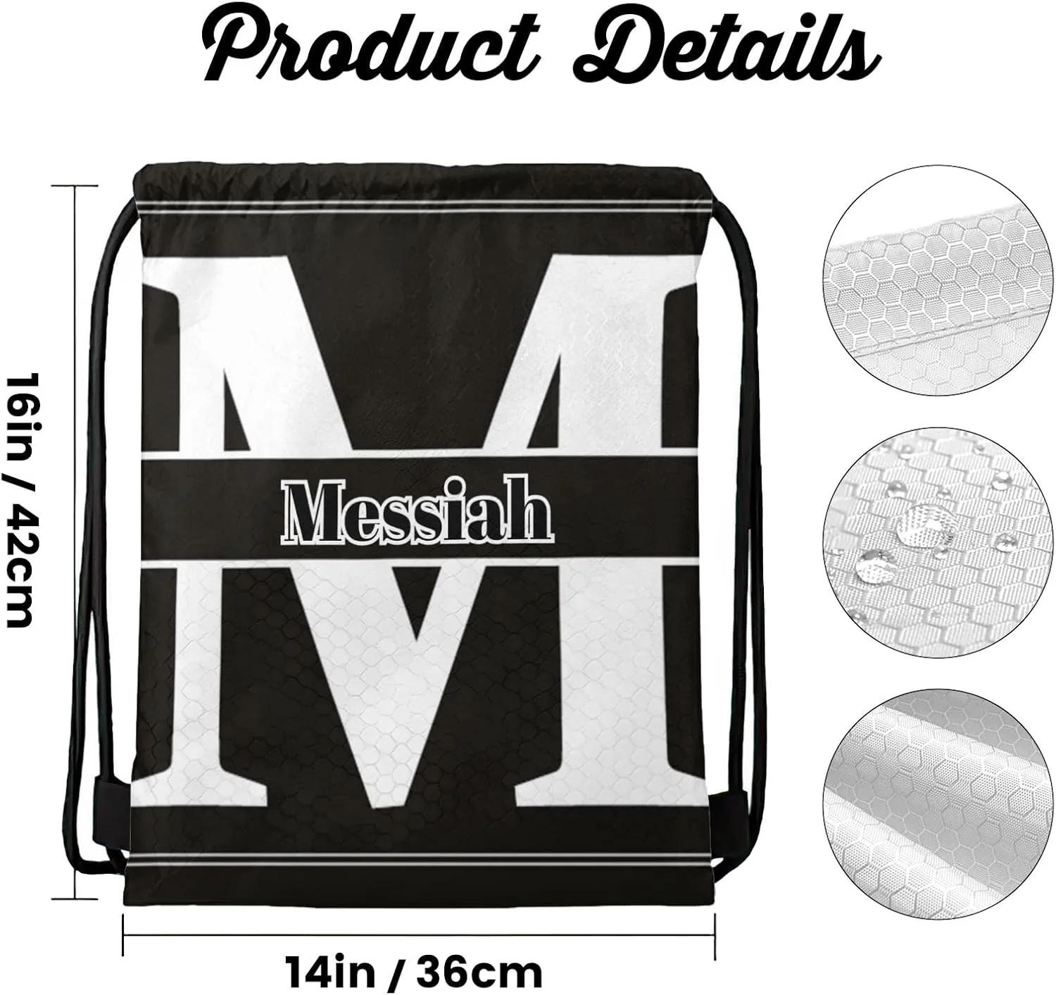 Letter M Drawstring Backpack Bag Sports Waterproof Storage Bags for Gym Yoga Competition Traveling