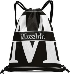 Letter M Drawstring Backpack Bag Sports Waterproof Storage Bags for Gym Yoga Competition Traveling