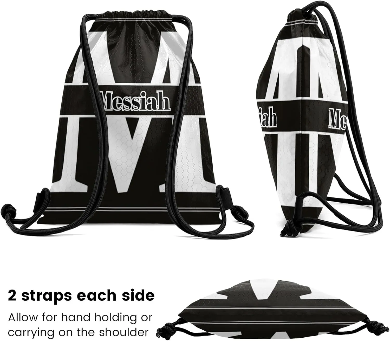 Letter M Drawstring Backpack Bag Sports Waterproof Storage Bags for Gym Yoga Competition Traveling