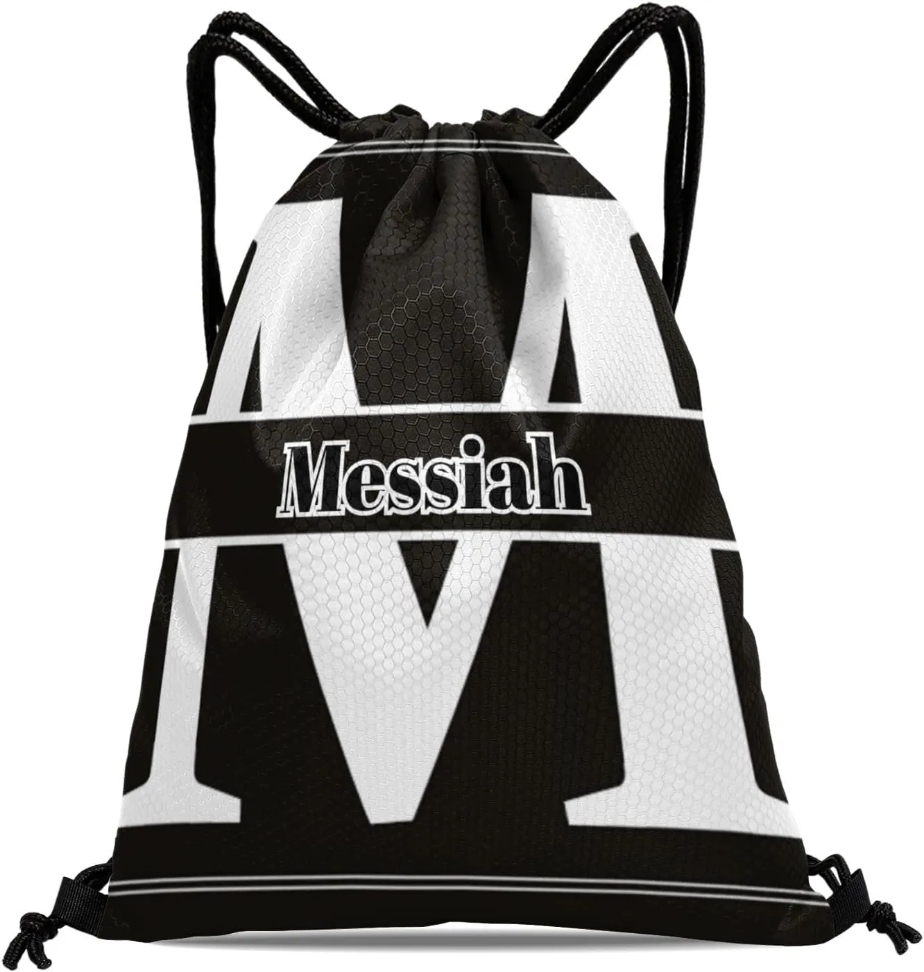 Letter M Drawstring Backpack Bag Sports Waterproof Storage Bags for Gym Yoga Competition Traveling
