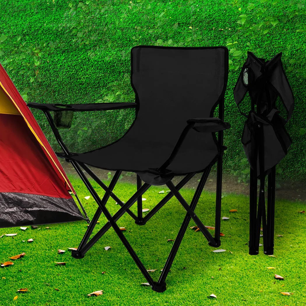 Levede Camping Chairs Folding Arm Foldable Black-NT_Rural