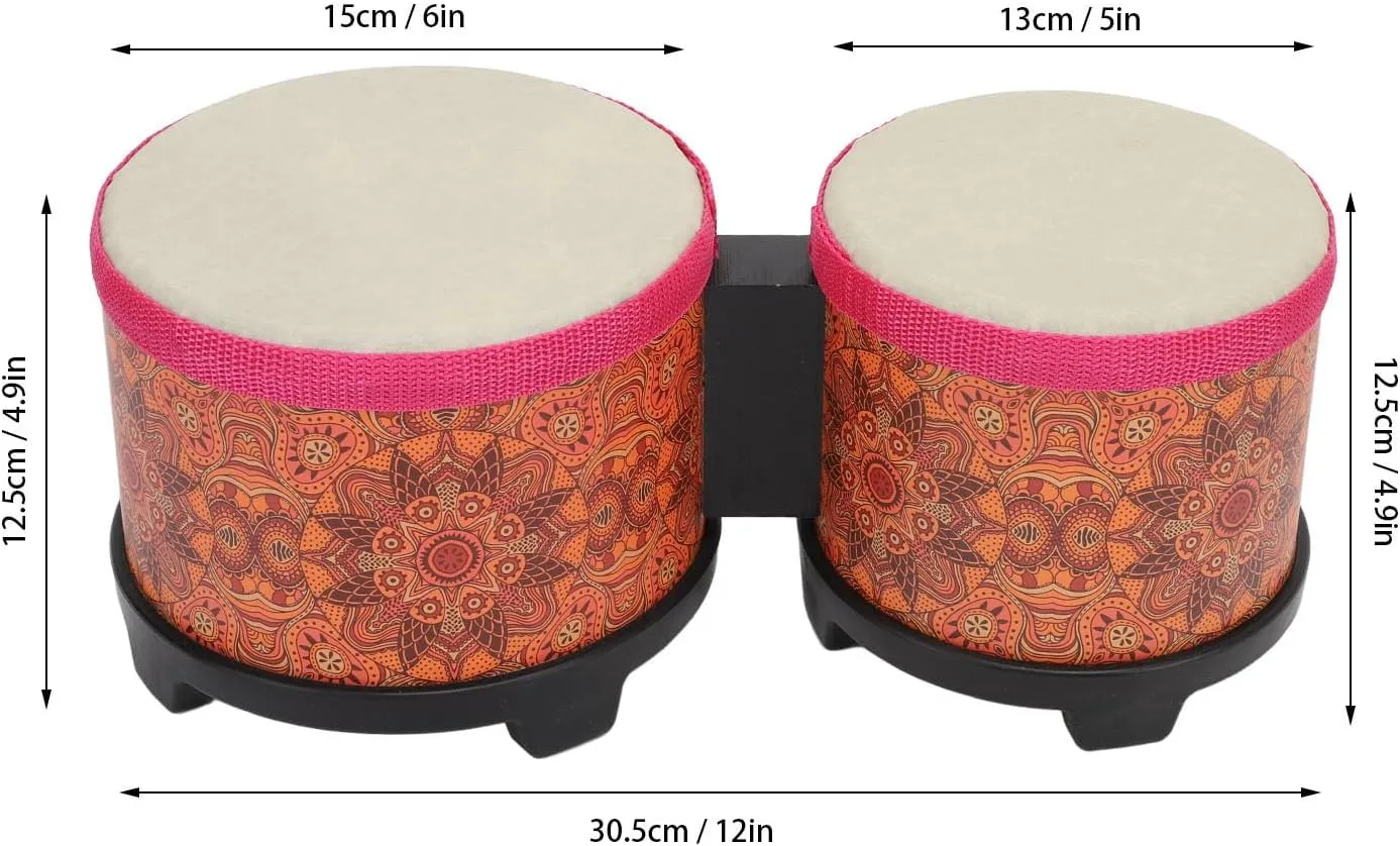 LiebeWH 5 Inch 6 Inch Bongo Drum Set Sturdy Combination Bongo Drum Hand Percussion Instrument for Professionals and Students (Orange Texture), LiebeWHrqga0uv5s8-11
