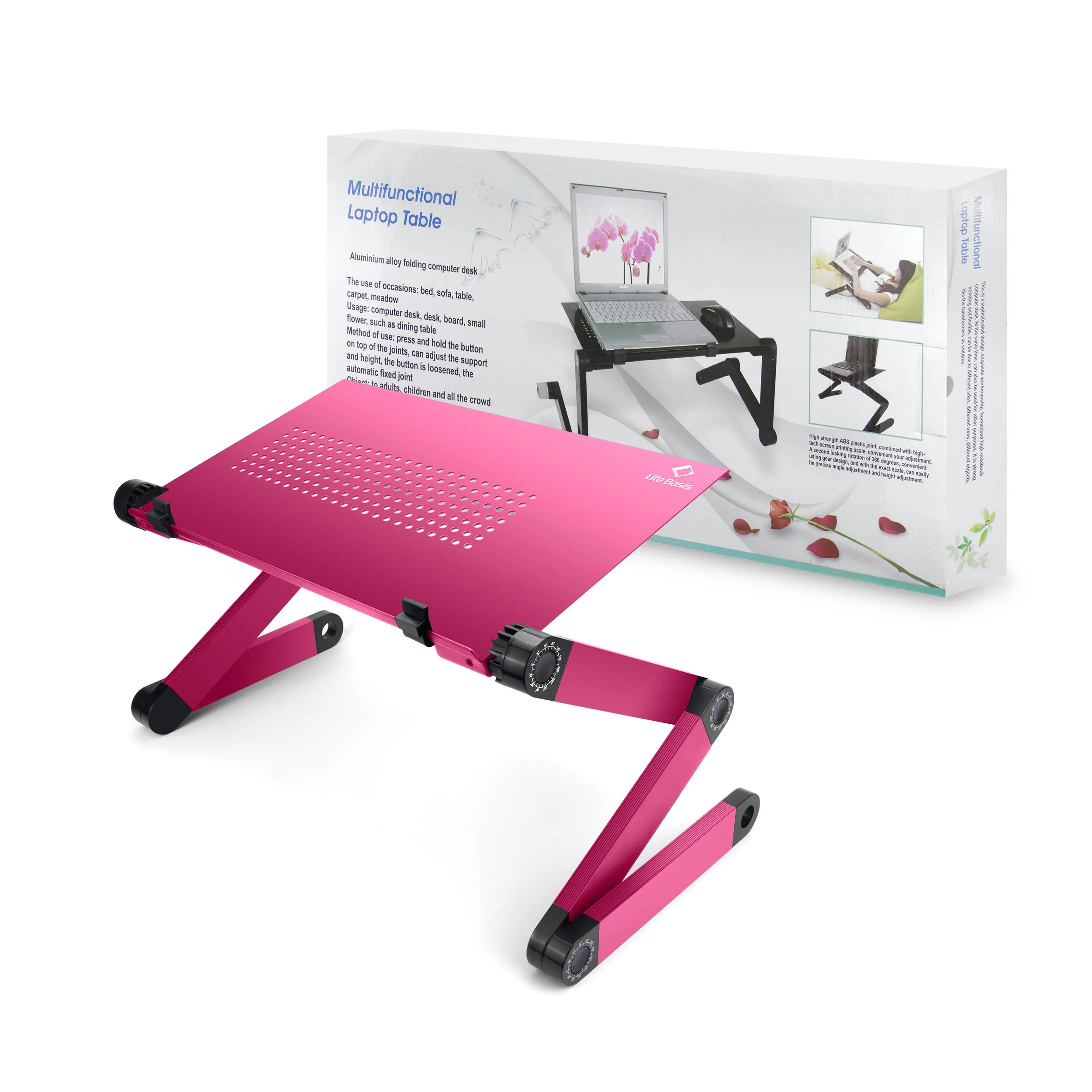 LifeBasis Portable Laptop Desk Lightweight Aluminum Folding Desk Sofa Bed Stand for Notebook MacBook