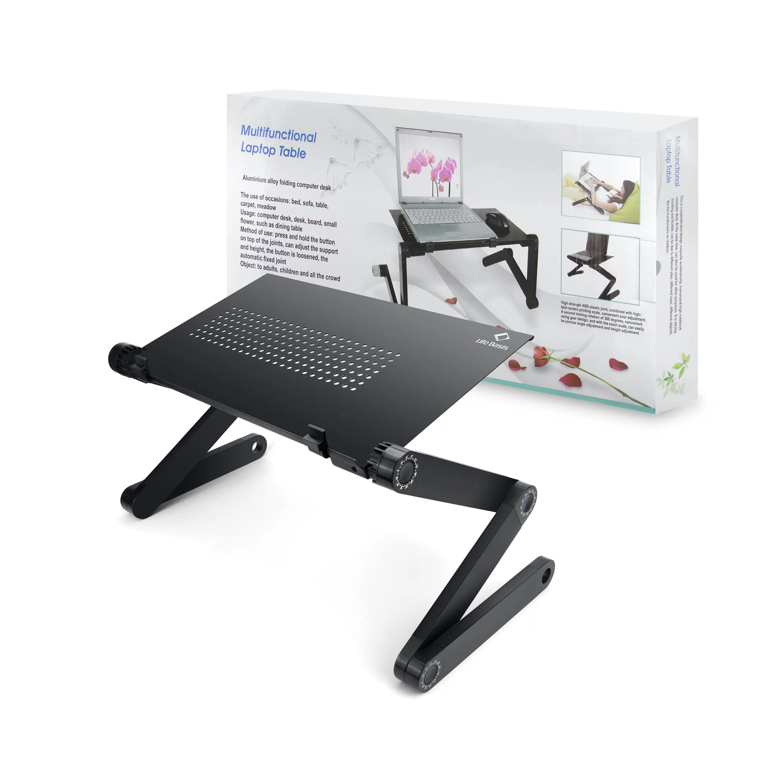 LifeBasis Portable Laptop Desk Lightweight Aluminum Folding Desk Sofa Bed Stand for Notebook MacBook