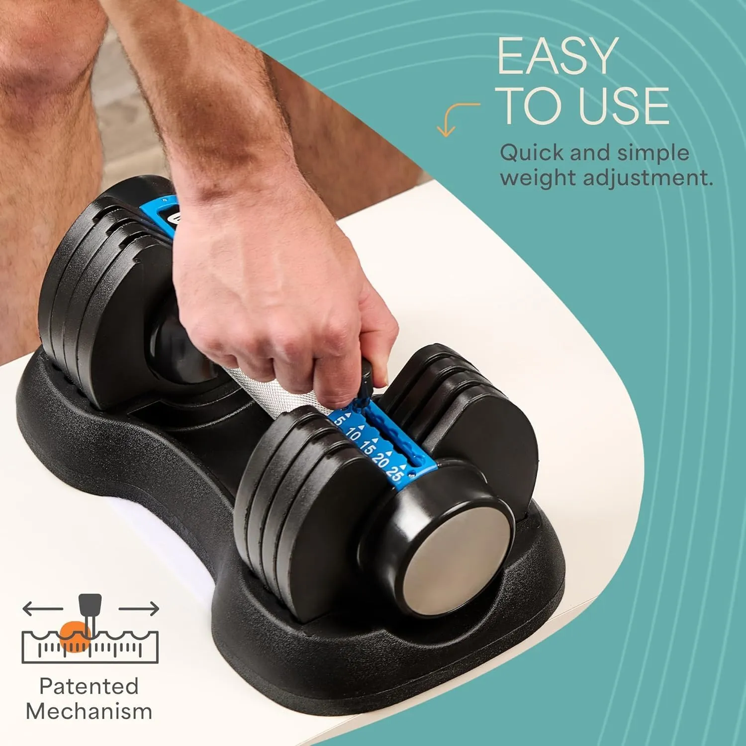 Lifepro Adjustable Dumbbells Set - 5in1-15lb 25lb 43lb weights Set & Single with Rack - Quick Adjust, Secure Grip - Compact Hand Weights for Men Women Home Gym