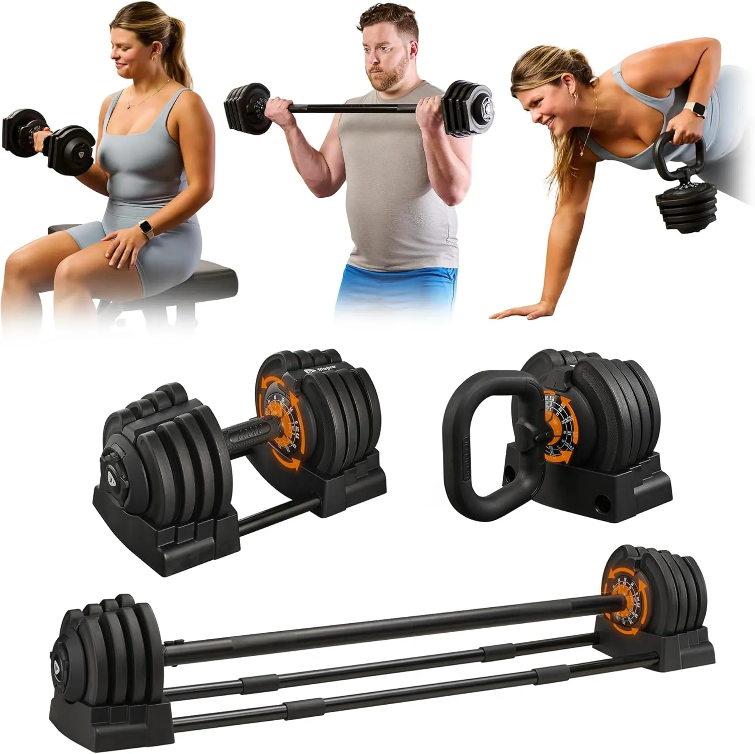 Lifepro Adjustable Dumbbells Set - 5in1-15lb 25lb 43lb weights Set & Single with Rack - Quick Adjust, Secure Grip - Compact Hand Weights for Men Women Home Gym