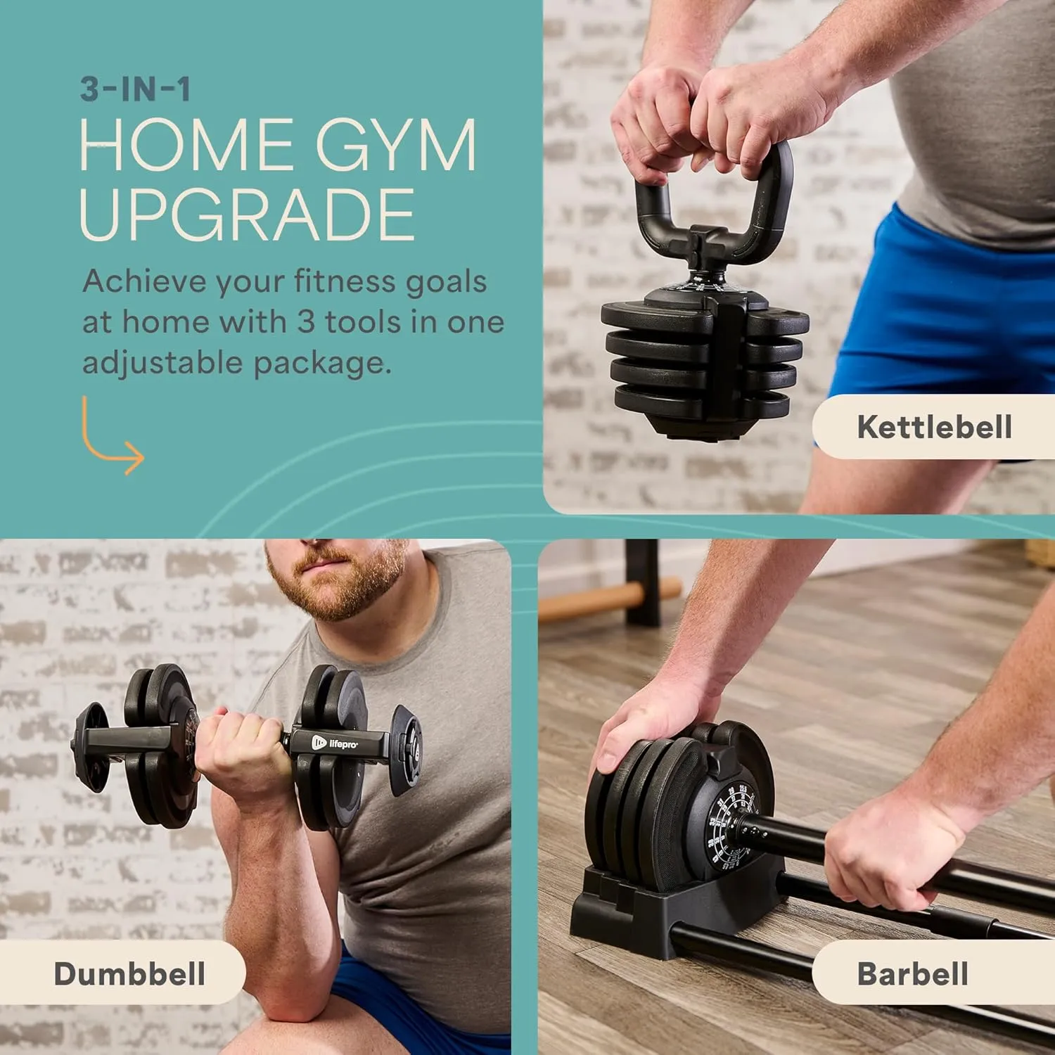 Lifepro Adjustable Dumbbells Set - 5in1-15lb 25lb 43lb weights Set & Single with Rack - Quick Adjust, Secure Grip - Compact Hand Weights for Men Women Home Gym