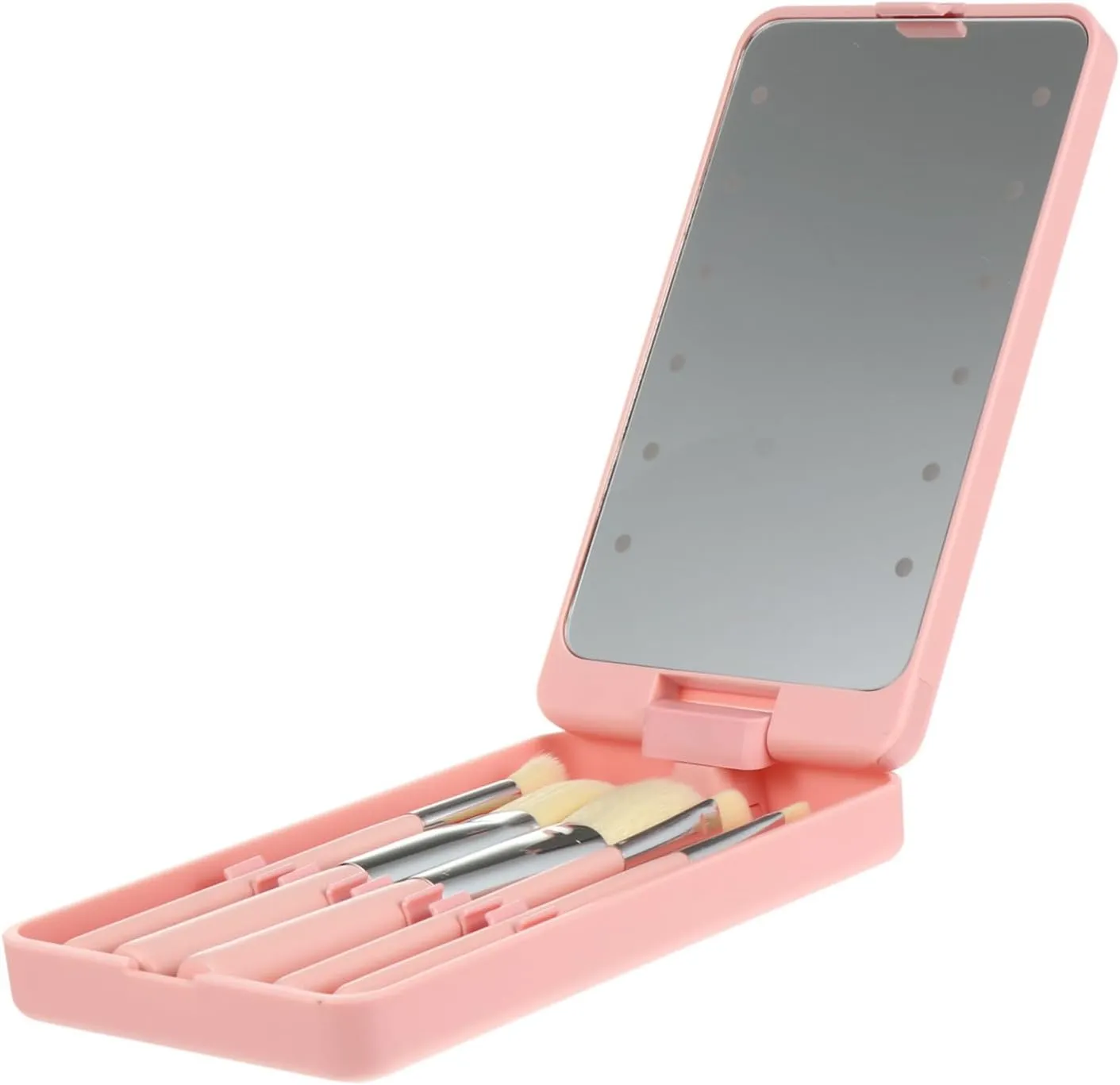 LIFKOME Travel Led Makeup Mirror with Brush Mini Mirror Brush Set for Women for Home