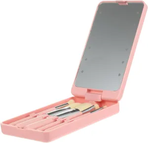 LIFKOME Travel Led Makeup Mirror with Brush Mini Mirror Brush Set for Women for Home