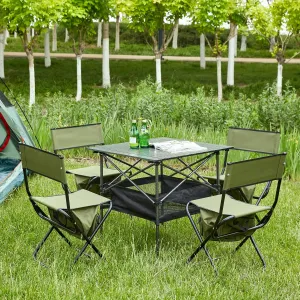 Lightweight and Portable Folding Outdoor Table and Chairs Set for Camping, Picnics, and Parties, Black and Green