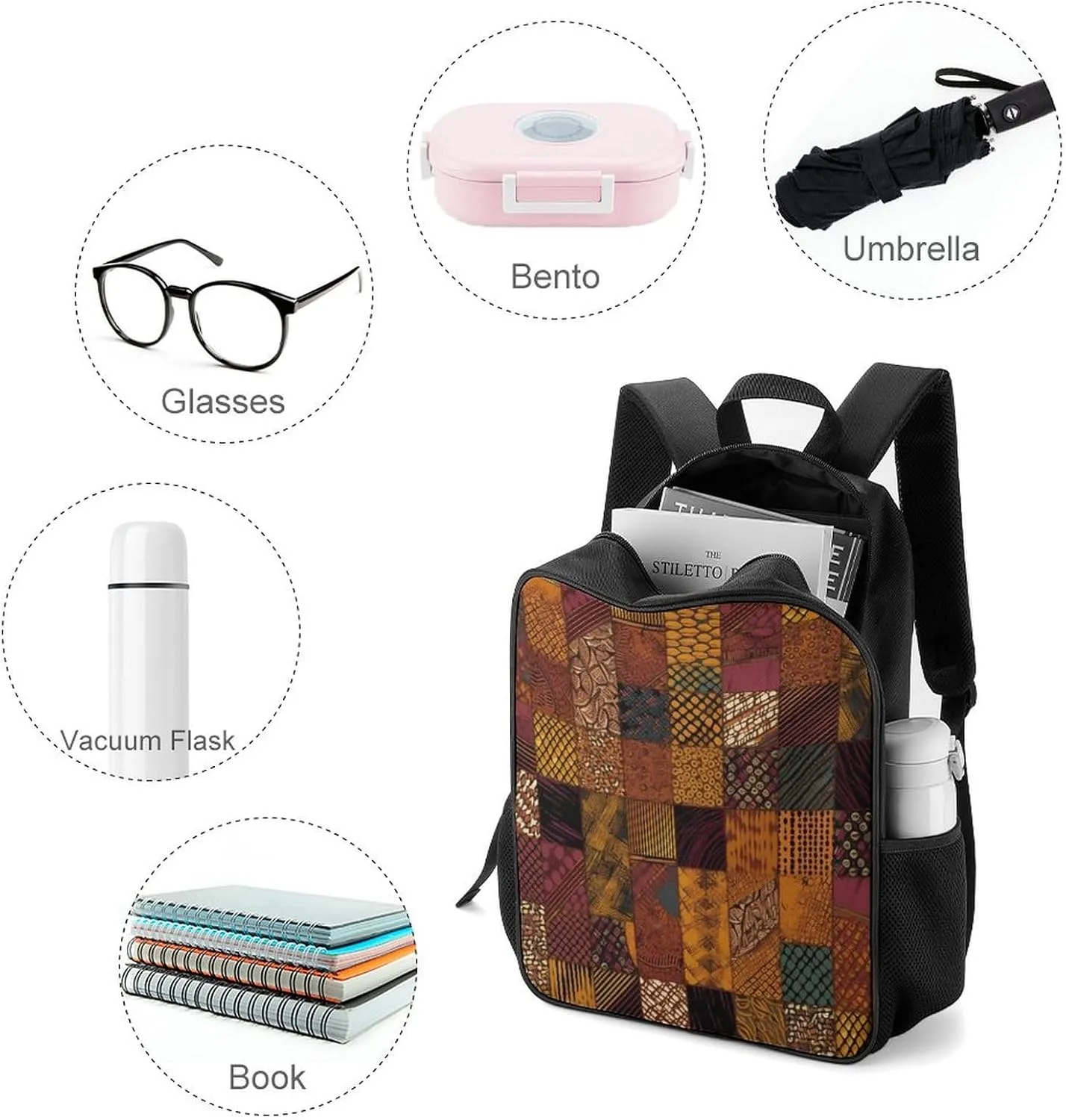 Lightweight Backpacks Cute Travel Bag Durable African Style Patchwork Printing Small Travel Backpack For Women & Men