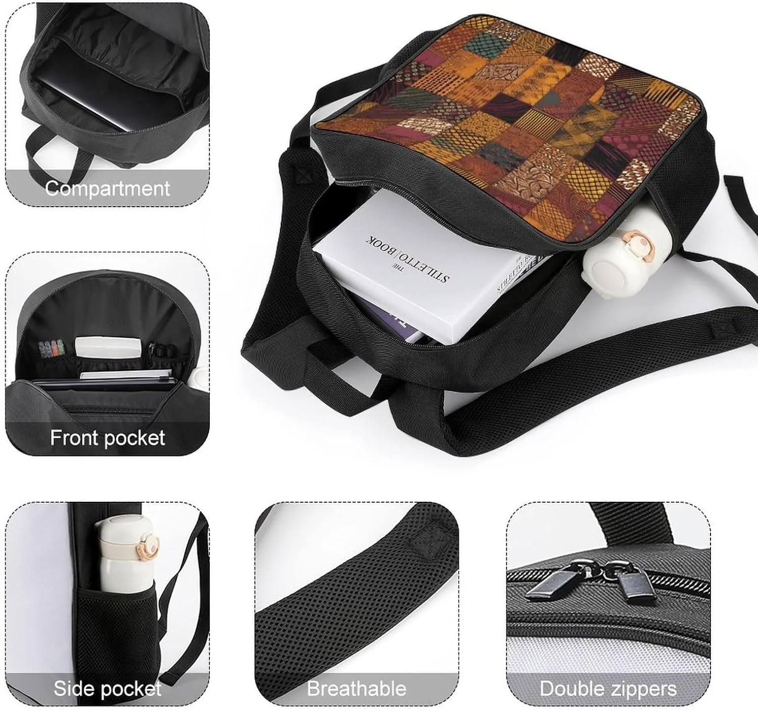 Lightweight Backpacks Cute Travel Bag Durable African Style Patchwork Printing Small Travel Backpack For Women & Men