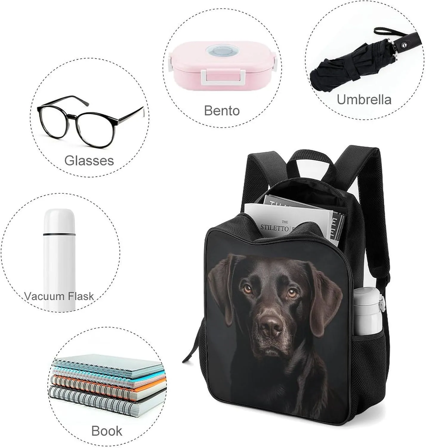 Lightweight Backpacks Cute Travel Bag Durable Black Lab Dog Printing Small Travel Backpack For Women & Men