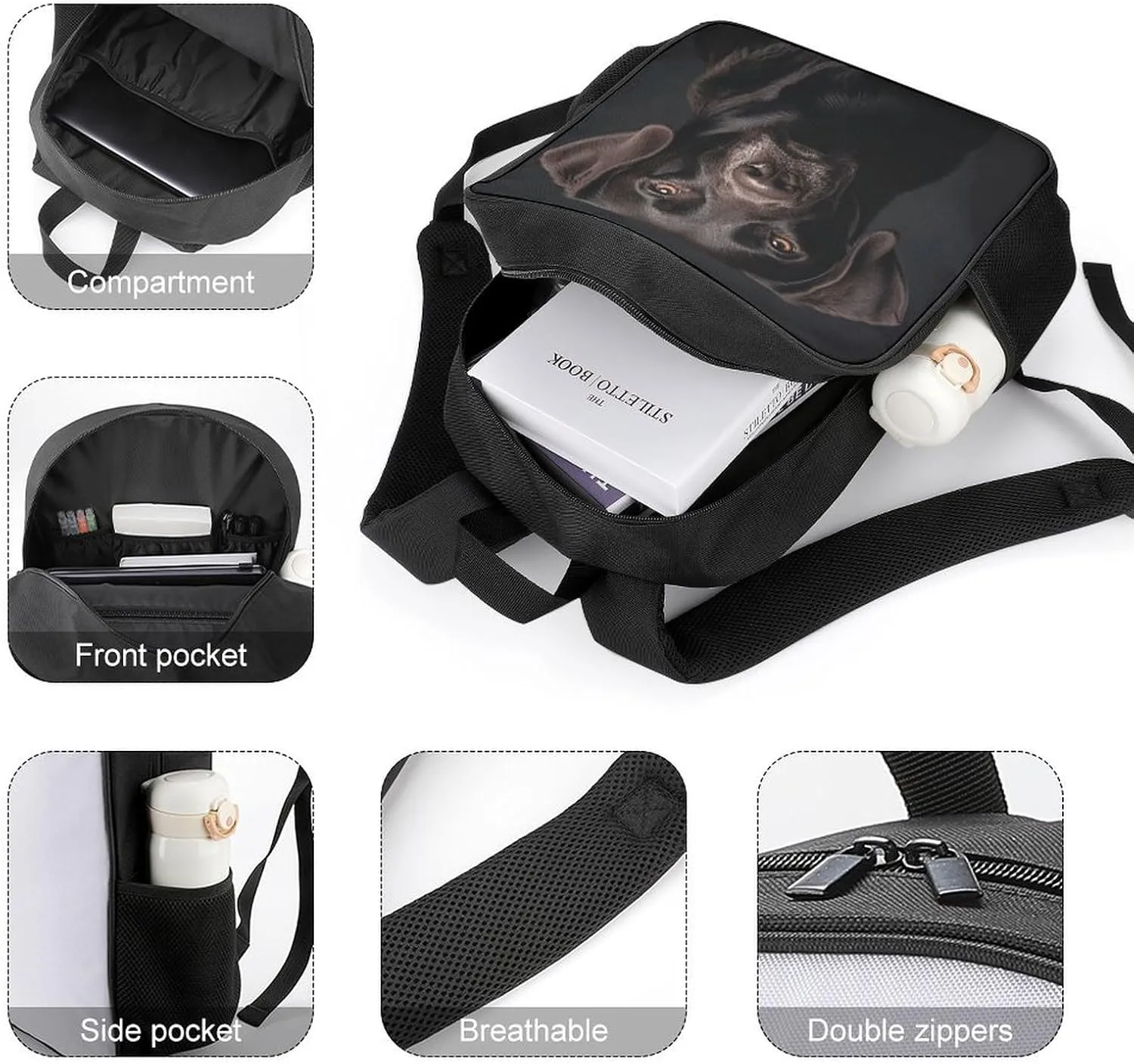 Lightweight Backpacks Cute Travel Bag Durable Black Lab Dog Printing Small Travel Backpack For Women & Men