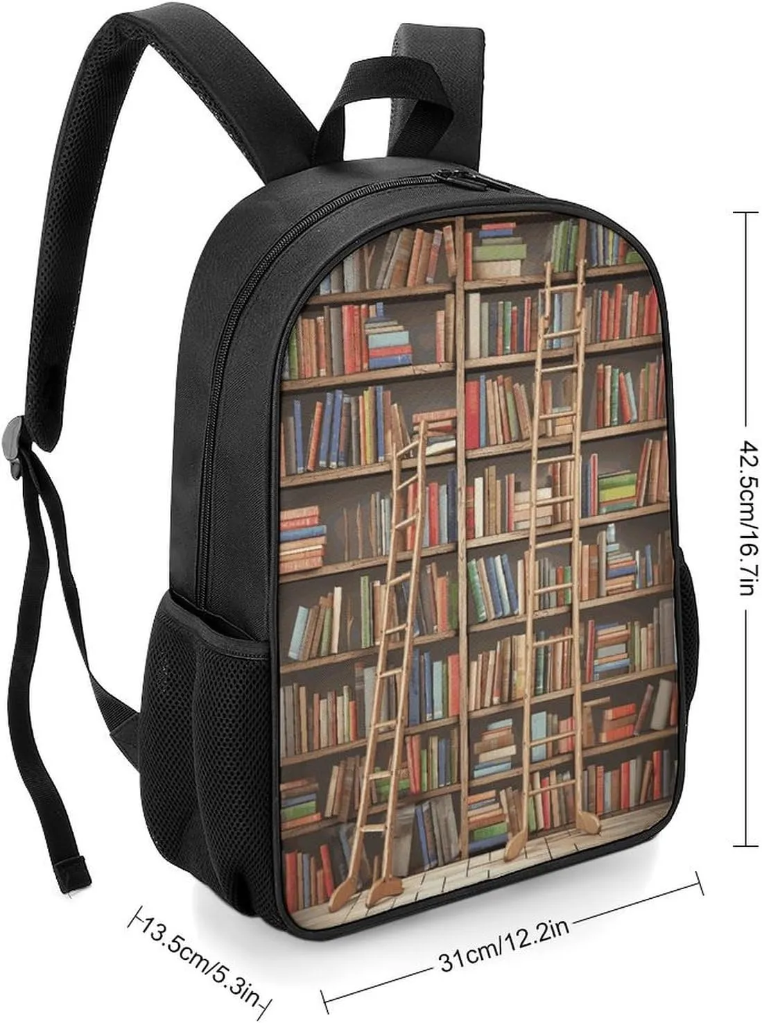 Lightweight Backpacks Cute Travel Bag Durable Funny Book Shelves Collection And Ladder Printing Small Travel Backpack For Women & Men