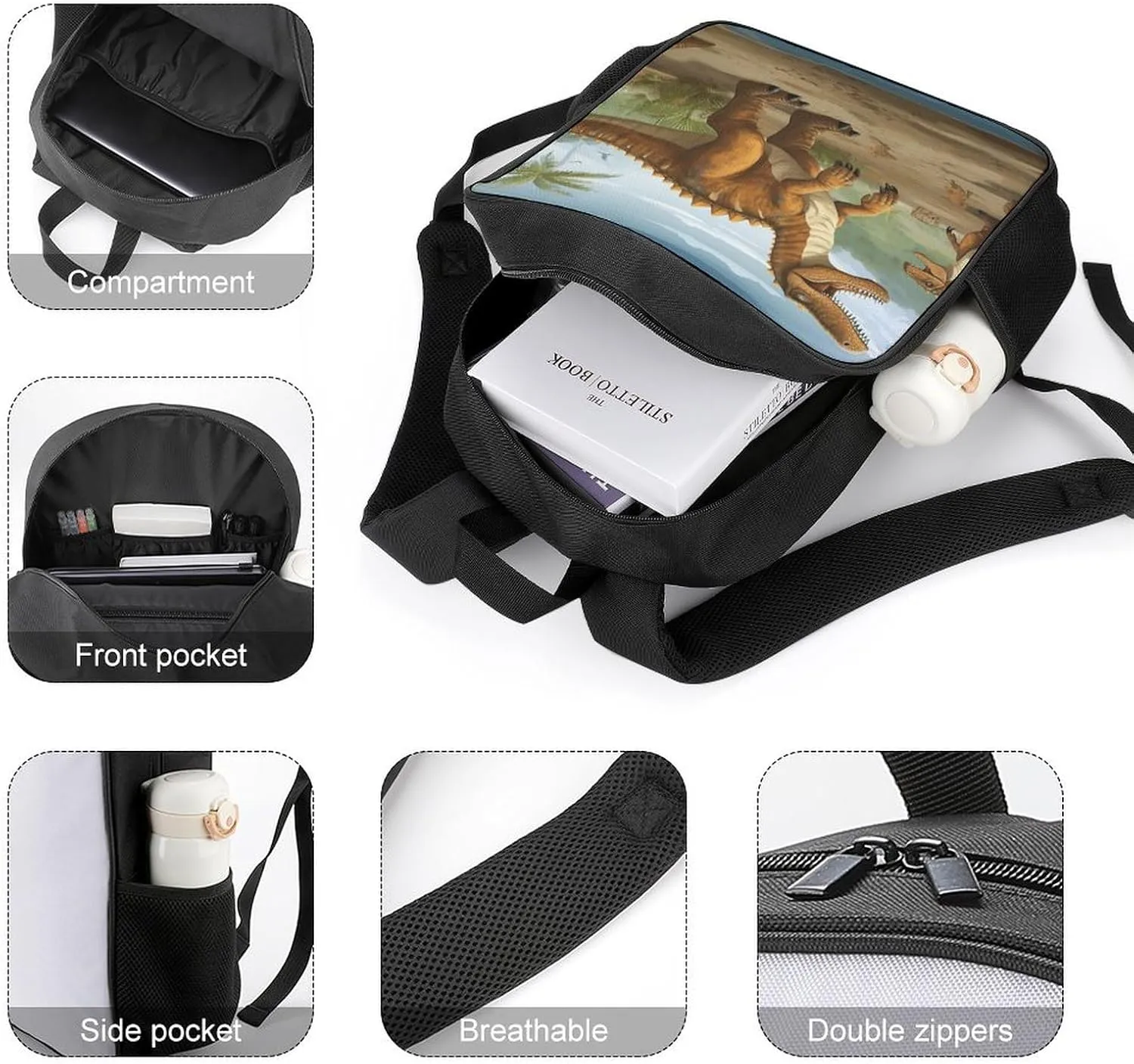 Lightweight Backpacks Cute Travel Bag Durable Period Dinosaur Printing Small Travel Backpack For Women & Men