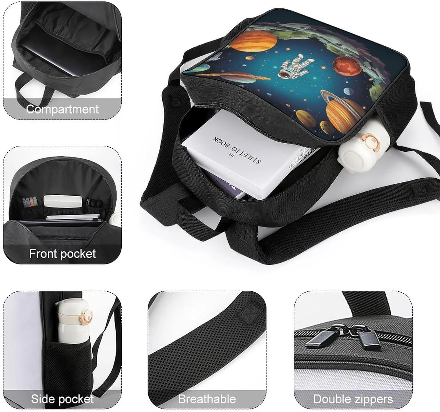 Lightweight Backpacks Cute Travel Bag Durable Rocket Astronaut Printing Small Travel Backpack For Women & Men