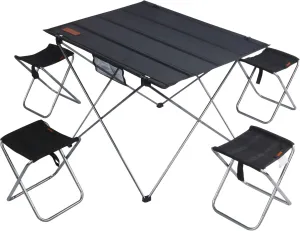 Lightweight Camping Folding Table Set, Small Durable Aluminum Frame and Seat for 3 People, Oxford Cloth Tabletop Aluminum for Outdoor Garden BBQ Beach Picnic (Large Table with 5 Chairs)