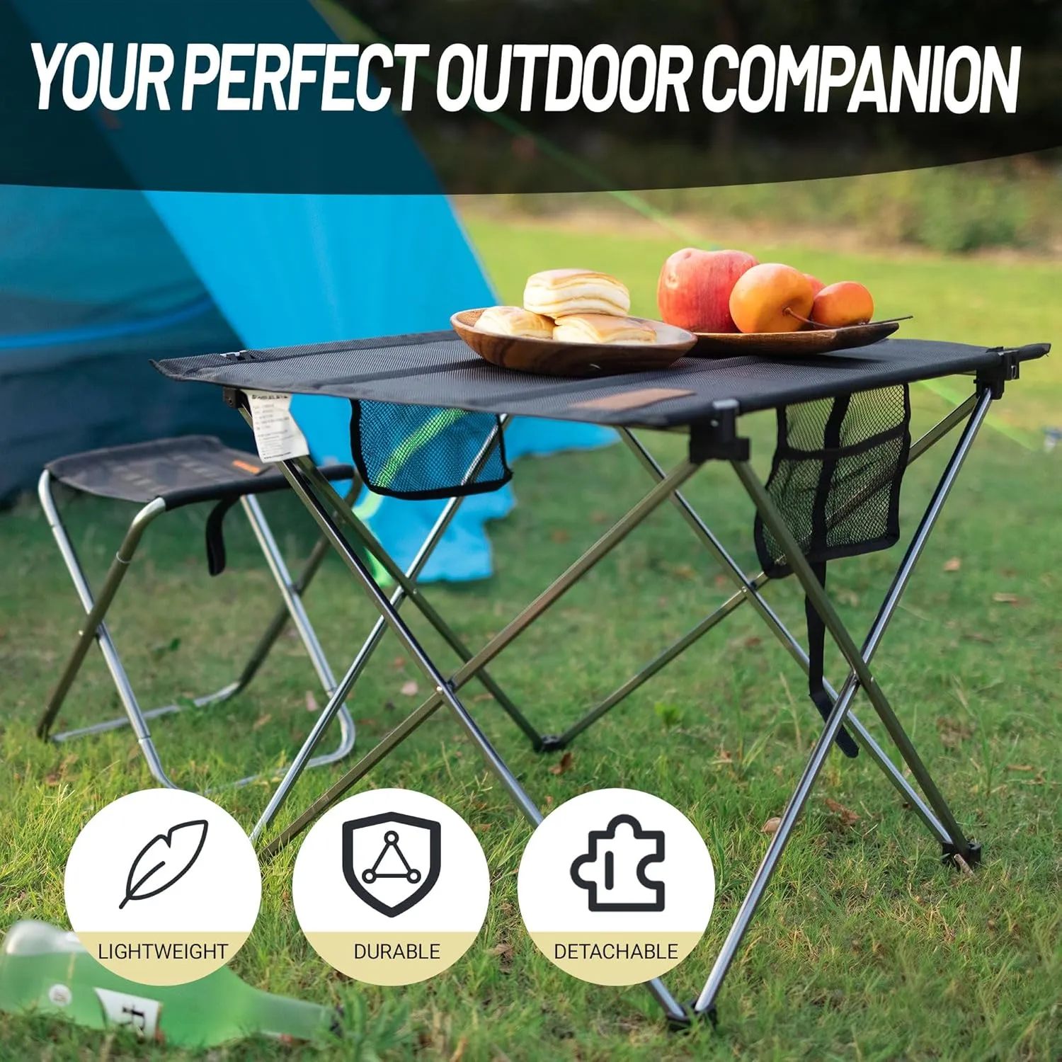 Lightweight Camping Folding Table Set, Small Durable Aluminum Frame and Seat for 3 People, Oxford Cloth Tabletop Aluminum for Outdoor Garden BBQ Beach Picnic (Large Table with 5 Chairs)