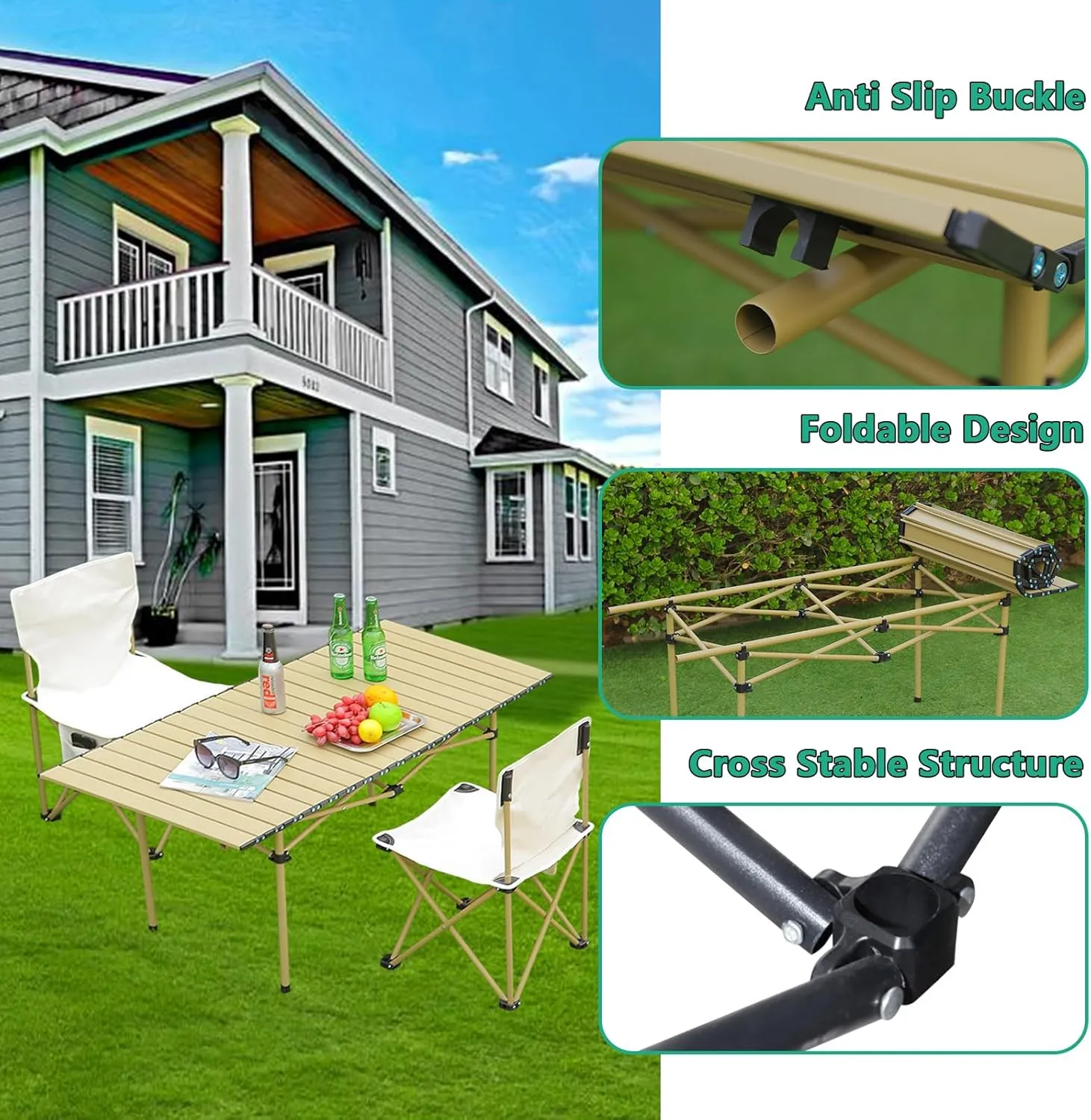 Lightweight Camping Table, Foldable Aluminum Table with Carry Bag, Perfect for Picnic, BBQ, Cooking, and Outdoor Activities Light Yellow 50×53×50cm/19.7×20.9×19.7in