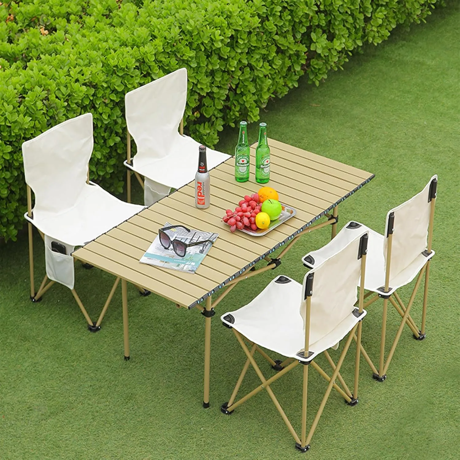 Lightweight Camping Table, Foldable Aluminum Table with Carry Bag, Perfect for Picnic, BBQ, Cooking, and Outdoor Activities Light Yellow 50×53×50cm/19.7×20.9×19.7in