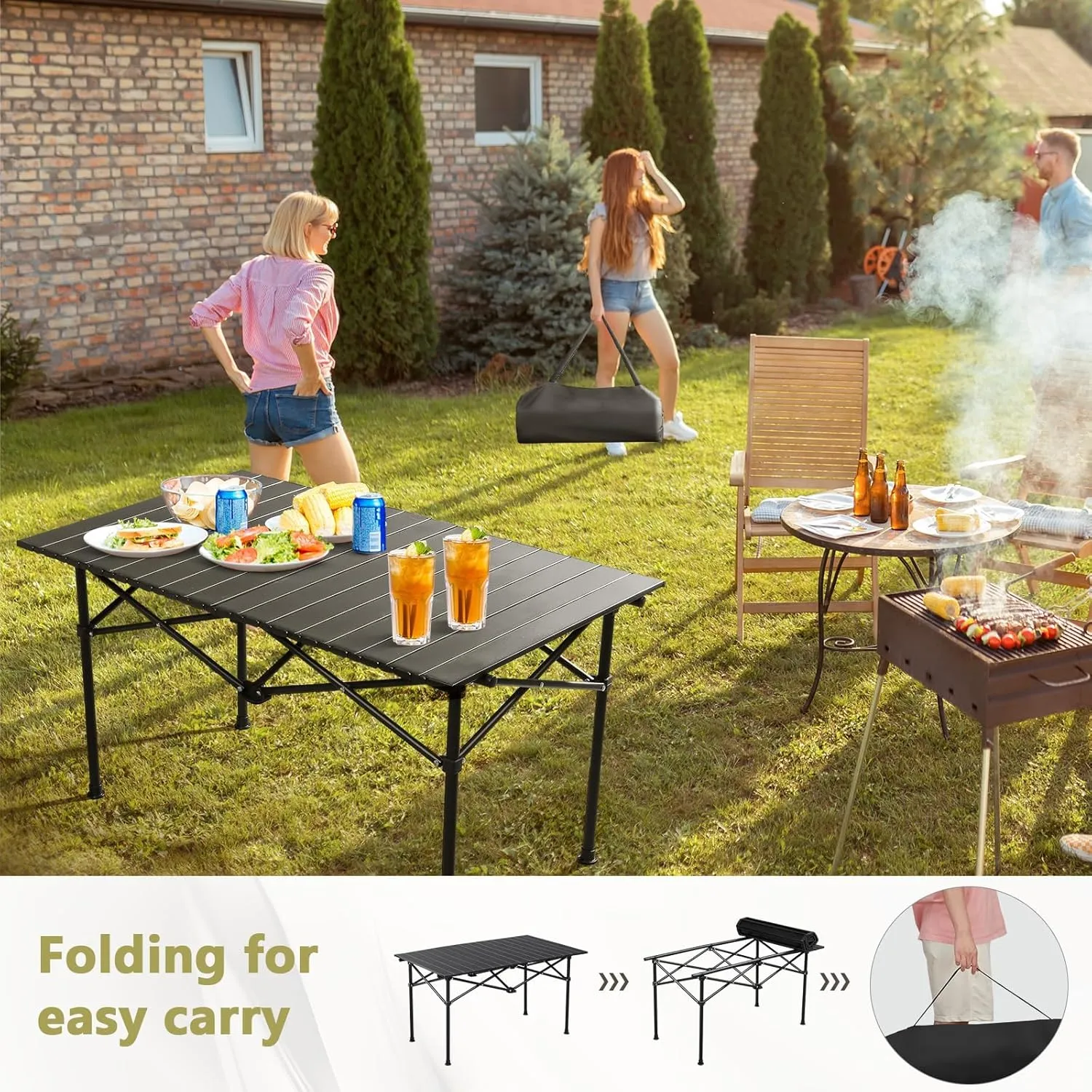 Lightweight Camping Table, Foldable Aluminum Table with Carry Bag, Perfect for Picnic, BBQ, Cooking, and Outdoor Activities Light Yellow 50×53×50cm/19.7×20.9×19.7in