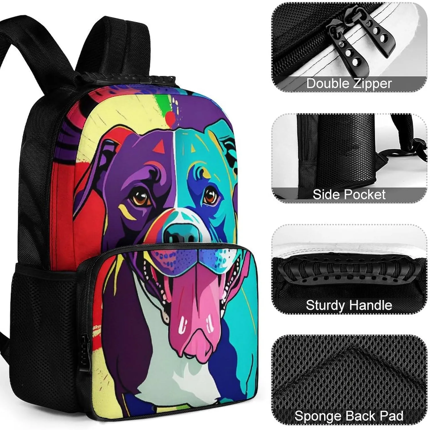 Lightweight Daypack for Camping Business Walking Cycling - Large Capacity Anti-Theft Multipurpose Bookbag, American Pit Bull Terrier Dog Art Gym Outdoor Hiking Backpack