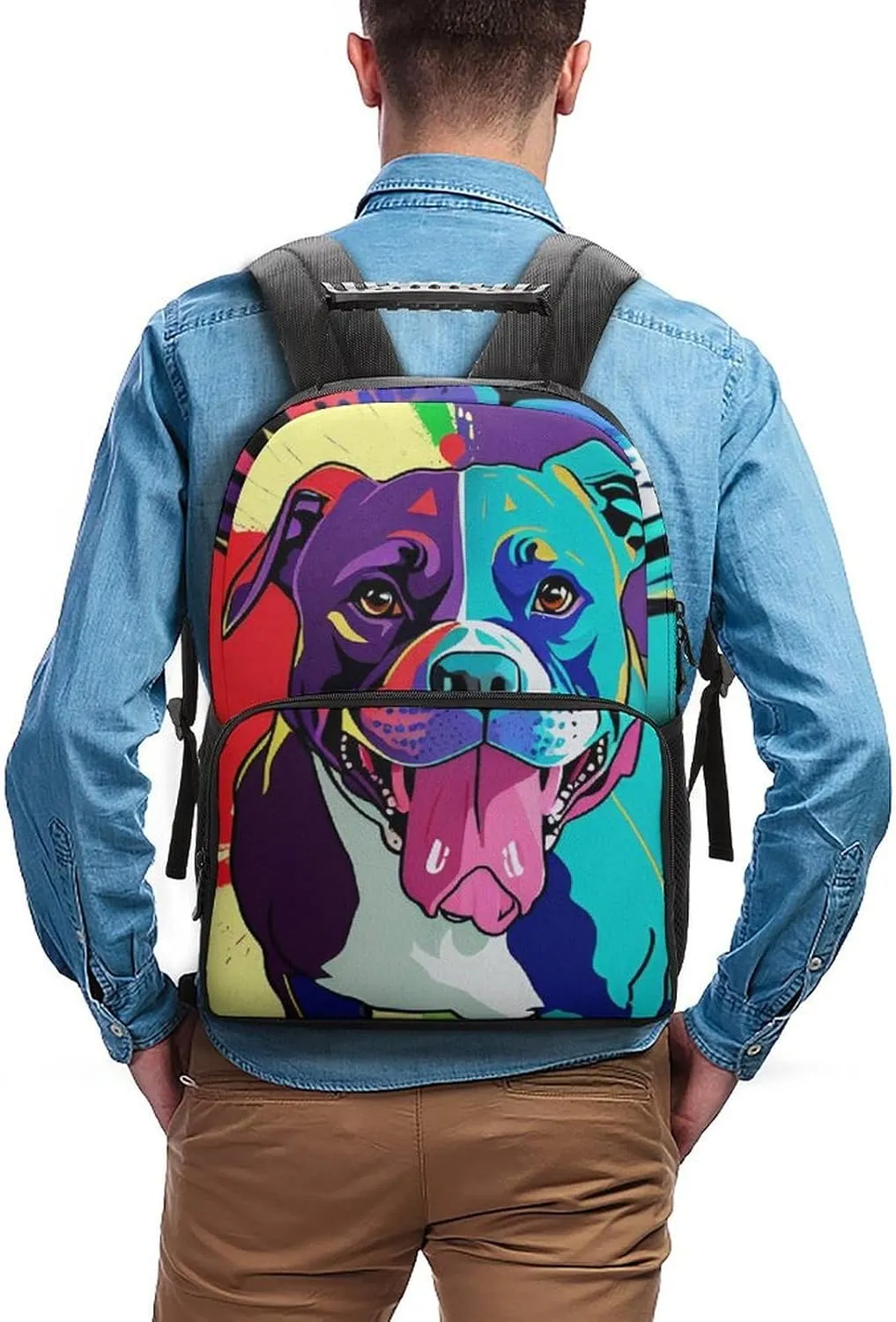 Lightweight Daypack for Camping Business Walking Cycling - Large Capacity Anti-Theft Multipurpose Bookbag, American Pit Bull Terrier Dog Art Gym Outdoor Hiking Backpack