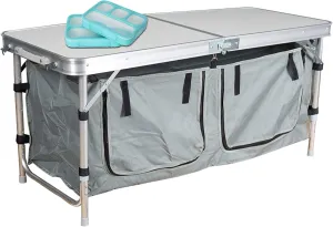 Lightweight Height Adjustable Foldable Camping Table with Large 2 Compartment Storage Bag for BBQ Party Camping Home Kitchen