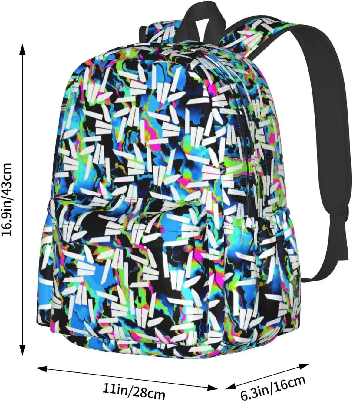 Lightweight Hiking Daypacks Large-Capacity Backpack With Full Print, Adjustable Shoulder Straps, Black5