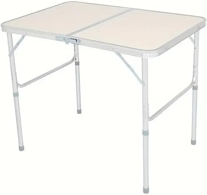 Lightweight Portable Folding Table for Outdoor Adventures, Easy to Carry and Adjust Height, for Camping and Picnics, Beige/Silver Gray