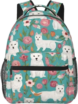 Lightweight Rucksacks for Camping Picnic Walking Cycling - Large Capacity Multipurpose Anti-Theft Carry On Bag, White Cat Floral Art Travel Hiking & Camping Rucksack