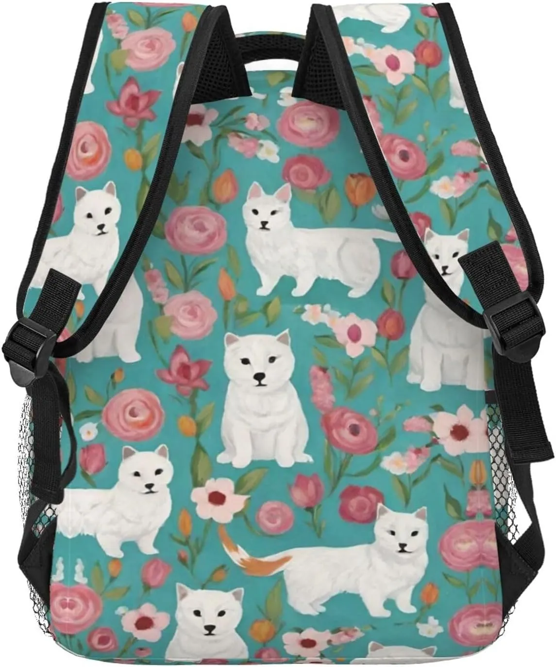 Lightweight Rucksacks for Camping Picnic Walking Cycling - Large Capacity Multipurpose Anti-Theft Carry On Bag, White Cat Floral Art Travel Hiking & Camping Rucksack